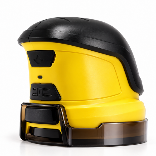 FROZTRUSH electric ice scraper, yellow and black, side view
