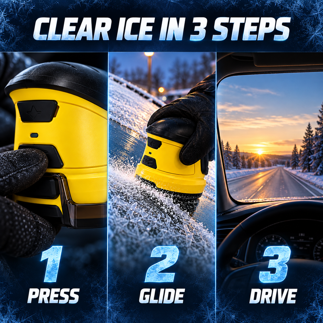 How to use FROZTRUSH: press, glide, drive